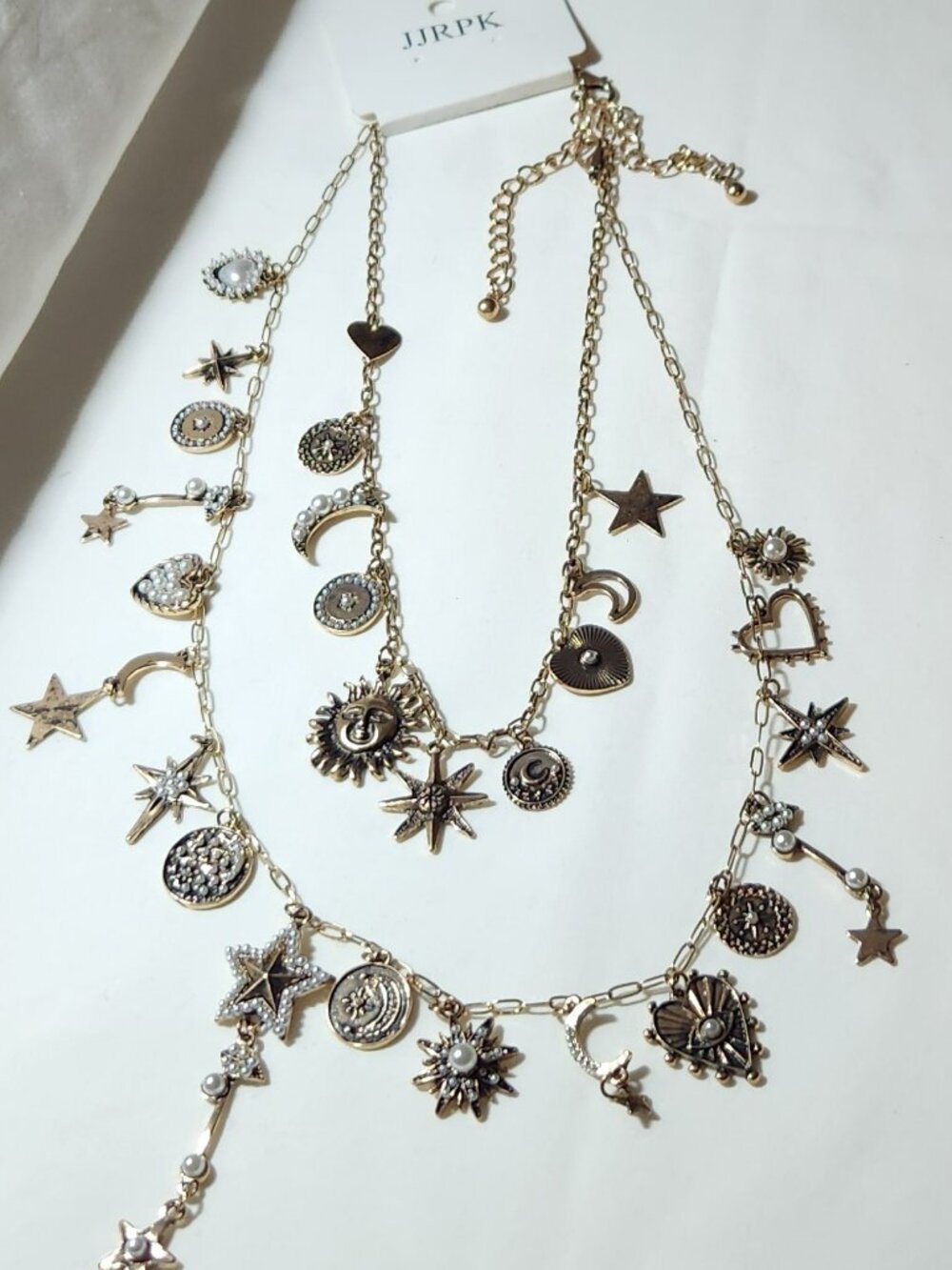 JJRPK necklace set celestial charms moon stars hearts sun faux pearls NWT
